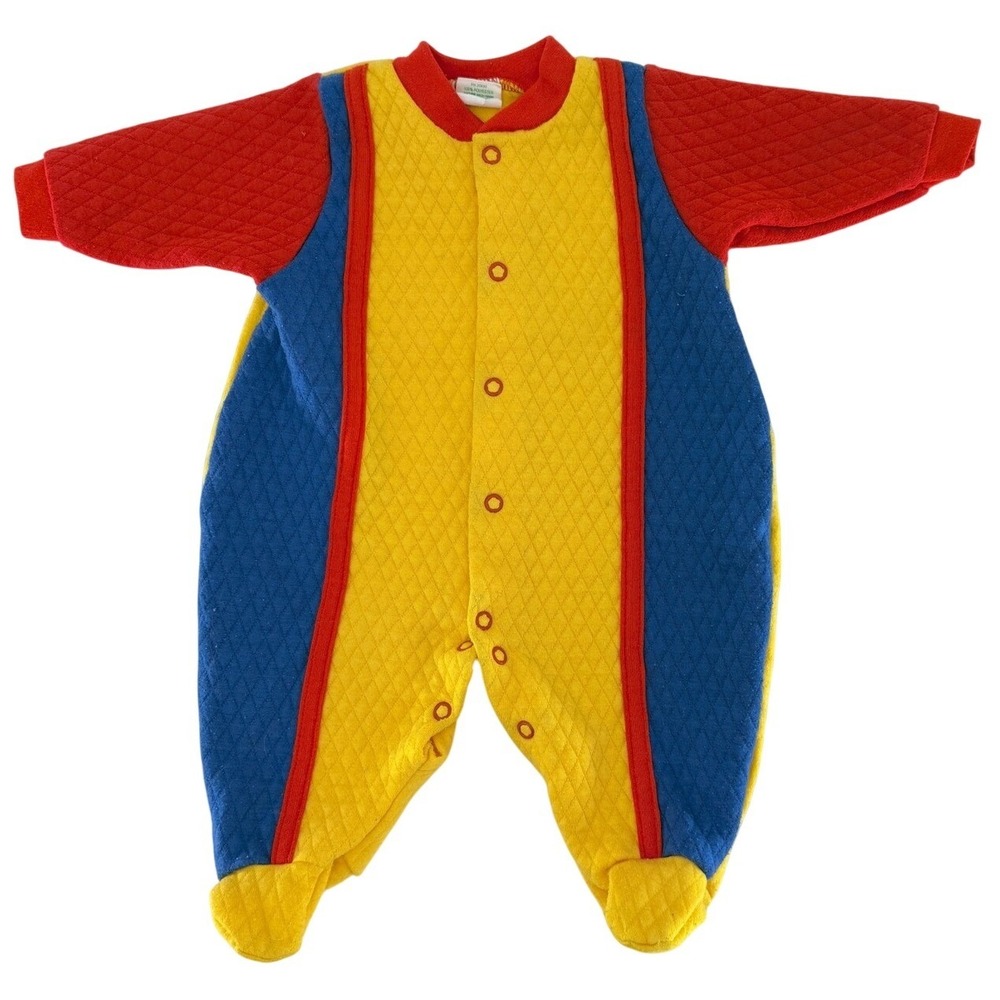 Vintage Health-tex Baby Quilted Footie Romper‎ Primary Colorblock Small